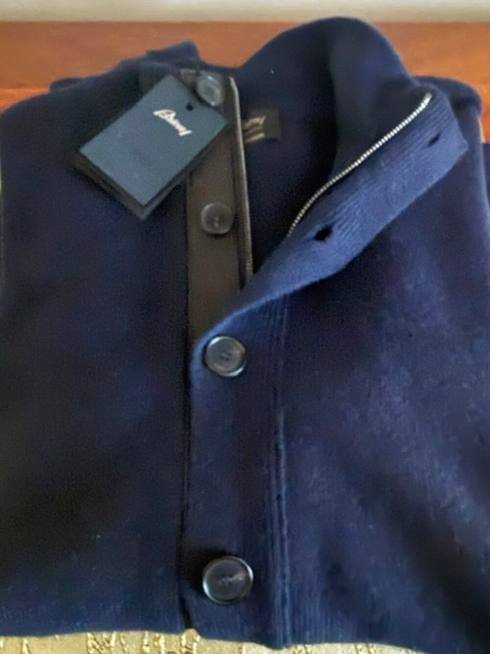 BRIONI 100%Cashmere Cardigan, Navy w/Zip/Button, Leather, RT3600$,48IT-Italy NEW